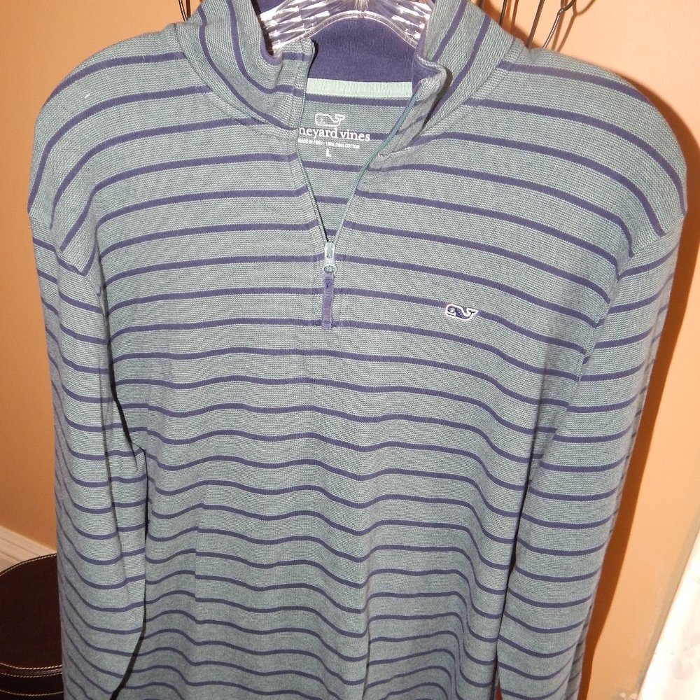 Men's Vineyard Vines Long-sleeved - Quarter-Zip Shirt - Size L - Navy & Green